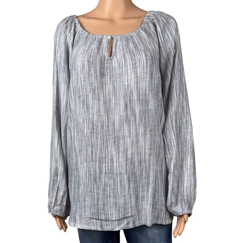 Boston Traders Womens Large Black Blouse Peasant Boho Long Sleeve Relaxed New